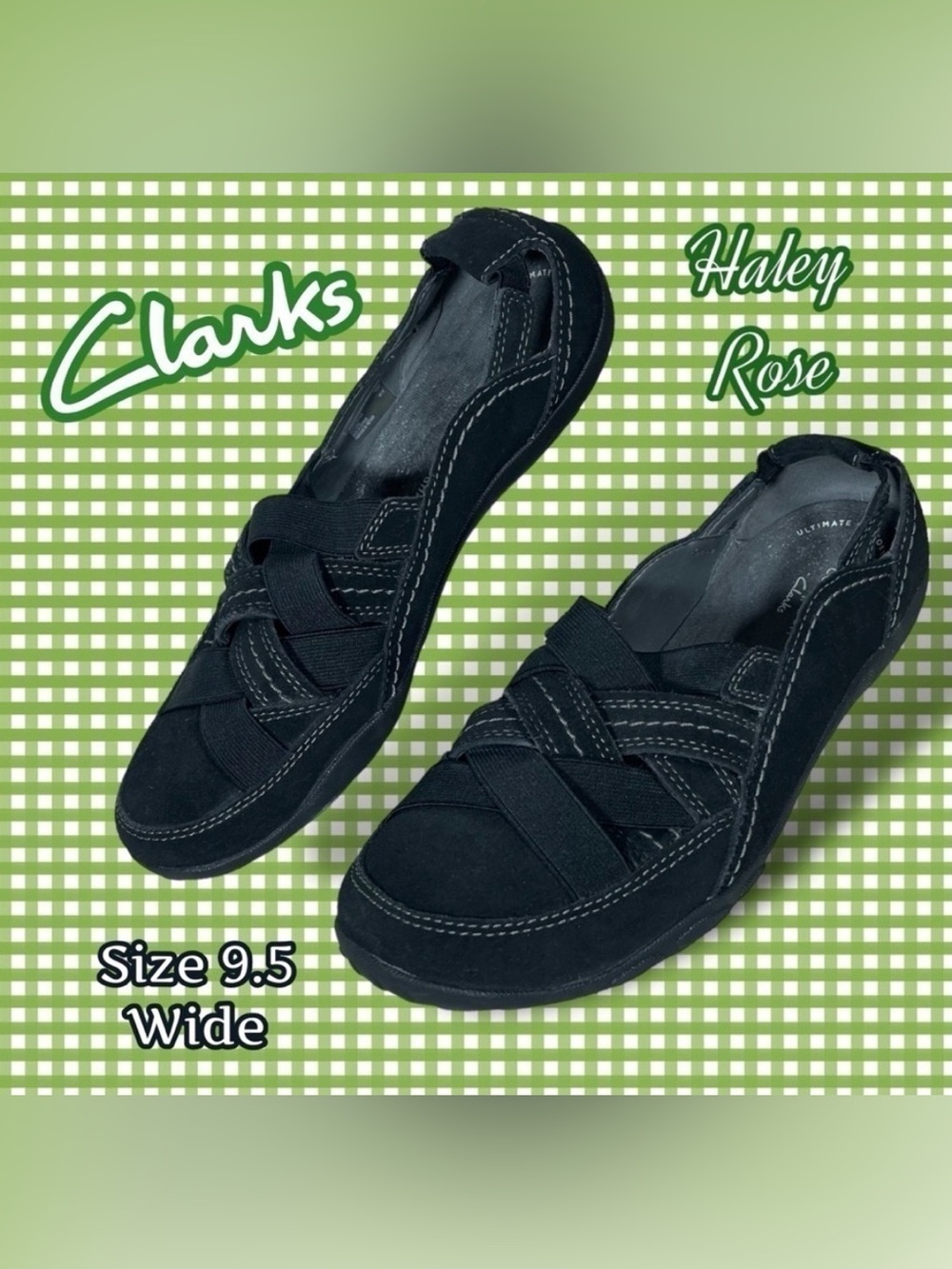 Clarks Haley Rose Womens Black Suede Criss Cross Loafer Flat Shoes Size 9.5 Wide